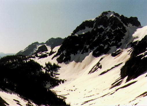 View of Pelton Basin from Cascade Pass in July 1985